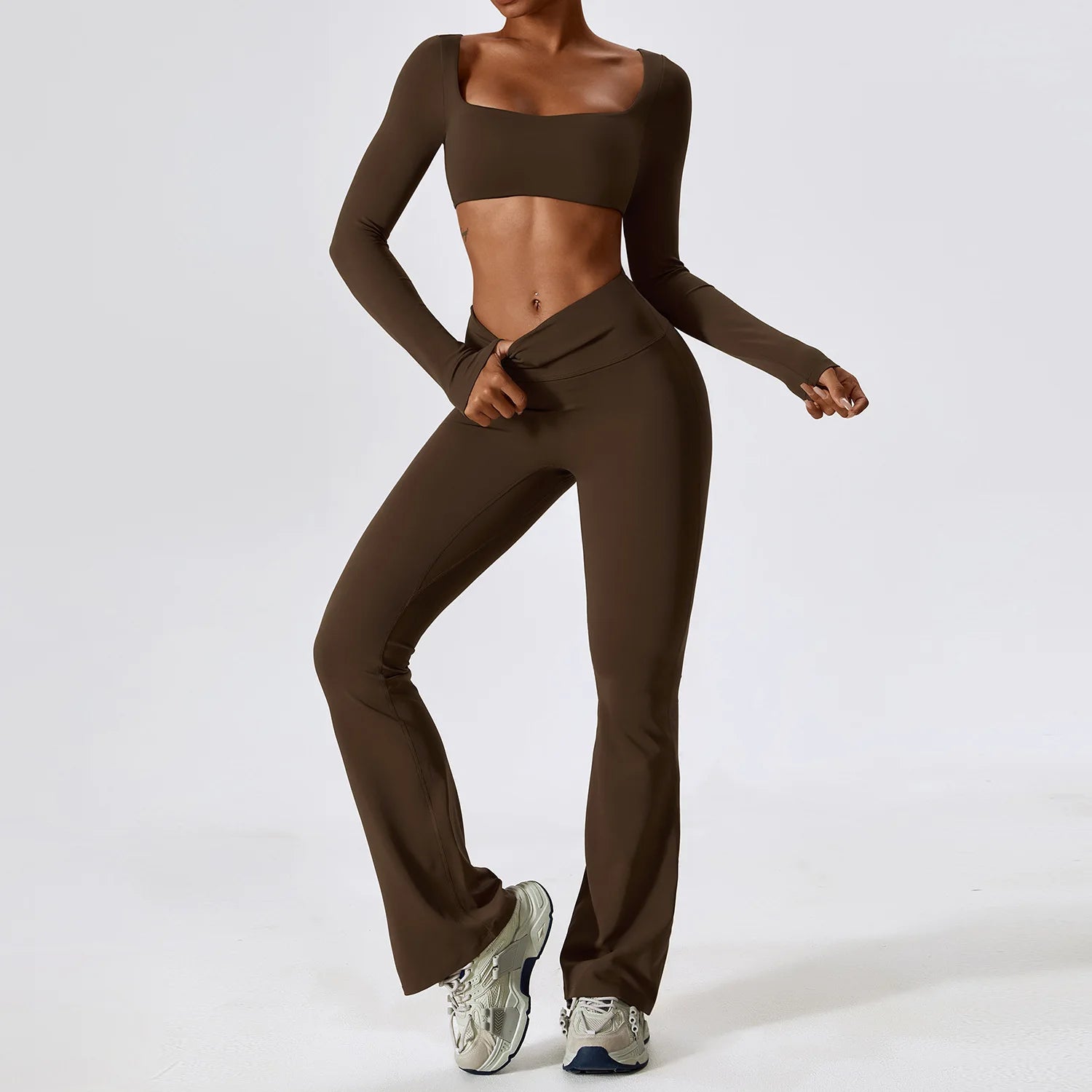 Seamless 2-Piece Women’s Activewear Set – Long Sleeve Crop Top & High-Waist Leggings