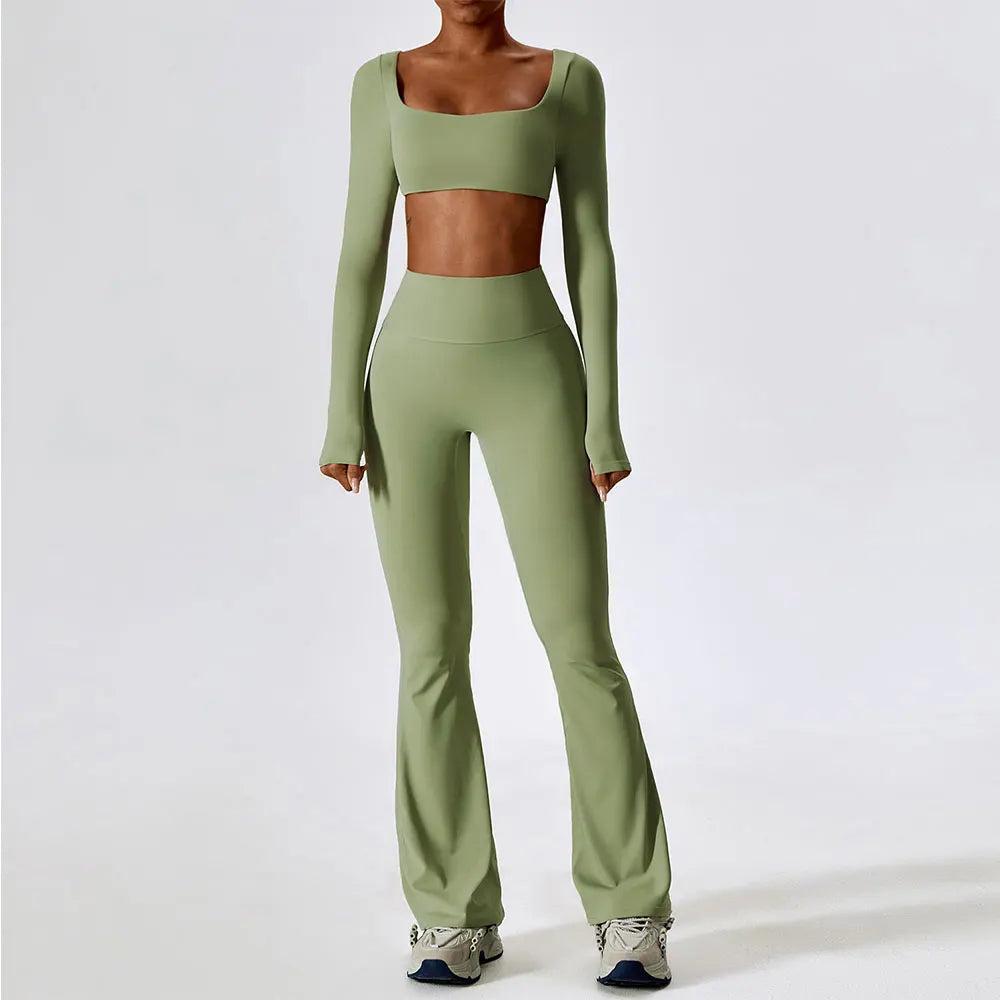 Seamless 2-Piece Women’s Activewear Set – Long Sleeve Crop Top & High-Waist Leggings