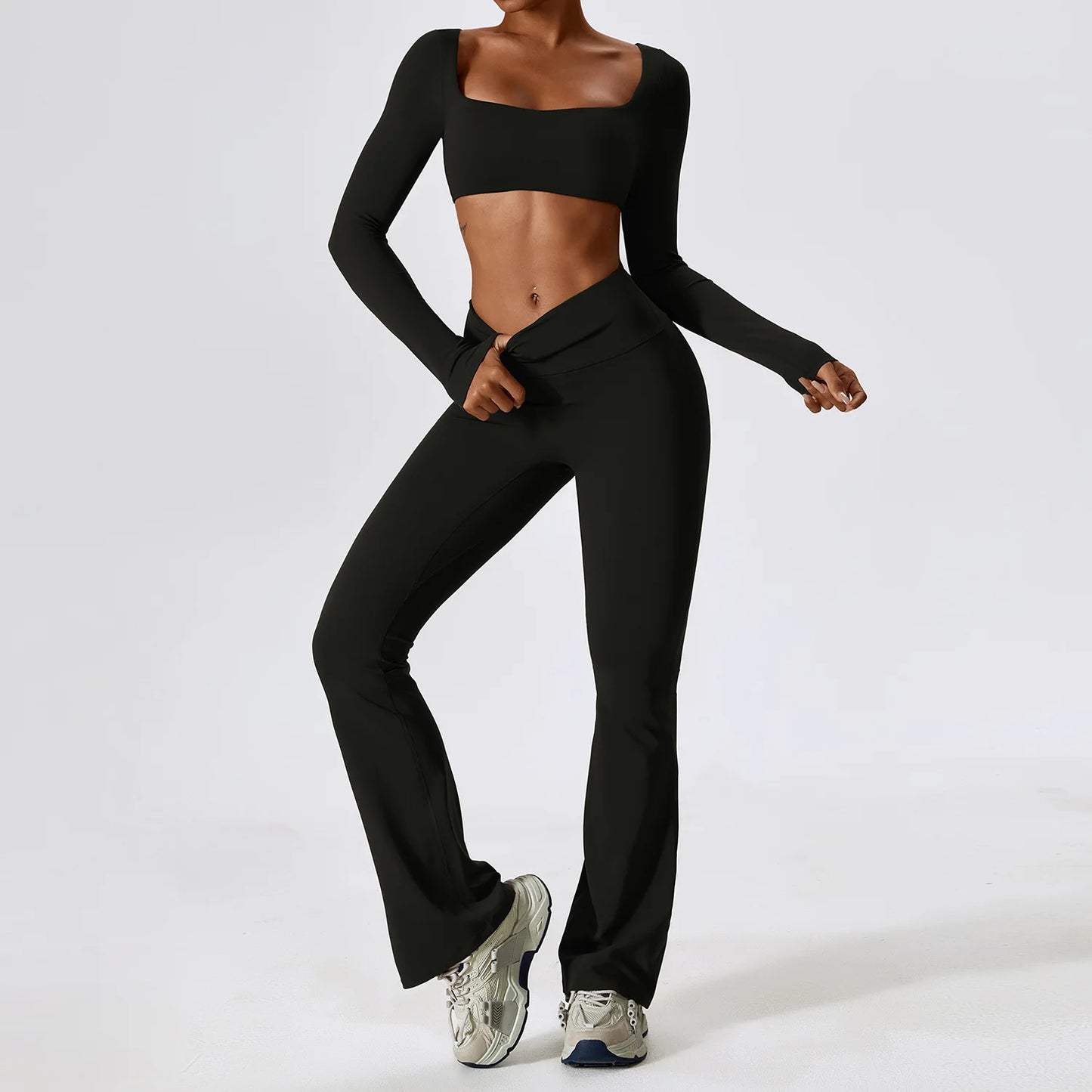 Seamless 2-Piece Women’s Activewear Set – Long Sleeve Crop Top & High-Waist Leggings