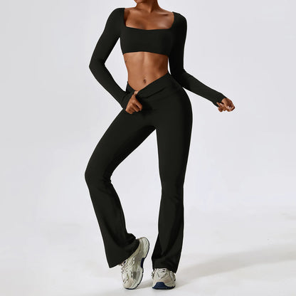 Seamless 2-Piece Women’s Activewear Set – Long Sleeve Crop Top & High-Waist Leggings