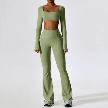 Seamless 2-Piece Women’s Activewear Set – Long Sleeve Crop Top & High-Waist Leggings